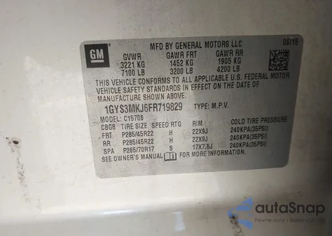 2015 Cadillac Escalade Luxury from USA, damaged, VIN 1GYS3MKJ6FR719829